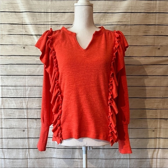 Anthropologie Pilcro Lightweight Orange/Red Ruffle Sweater Size X-Small - Picture 5 of 13